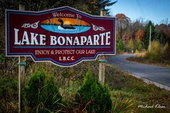 Sign for Lake Bonaparte in Lewis County, New York. Photo by Michael Kleen